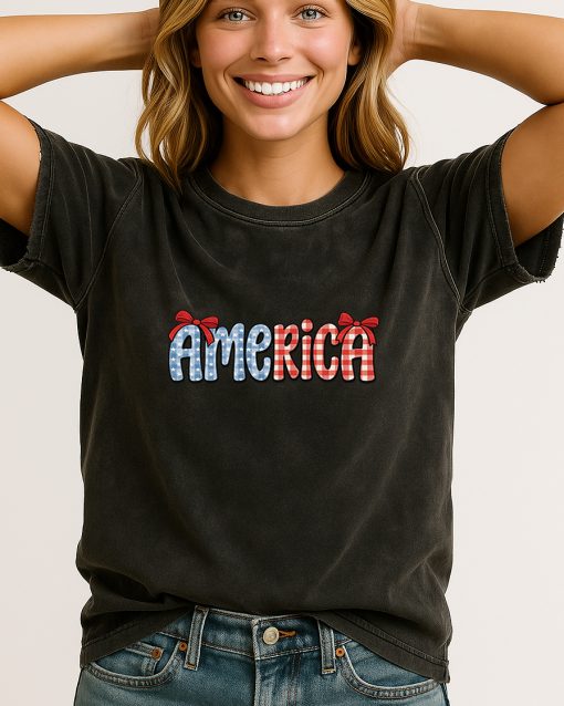 Cute Patriotic “America” T-Shirt – 4th of July Graphic Tee for Women