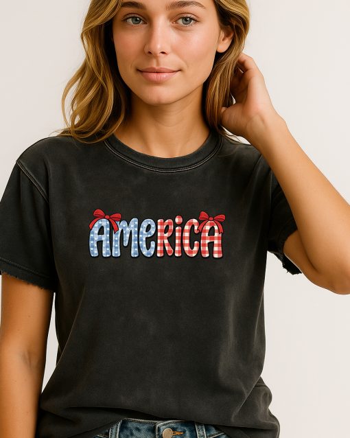 Cute Patriotic “America” T-Shirt – 4th of July Graphic Tee for Women