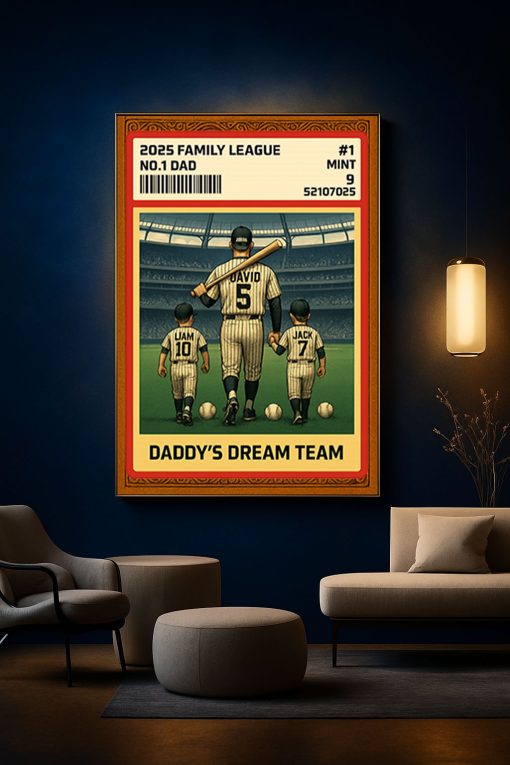 Daddy’s Dream Team Baseball Poster Canvas – Custom Family Canvas Gift for Father’s Day