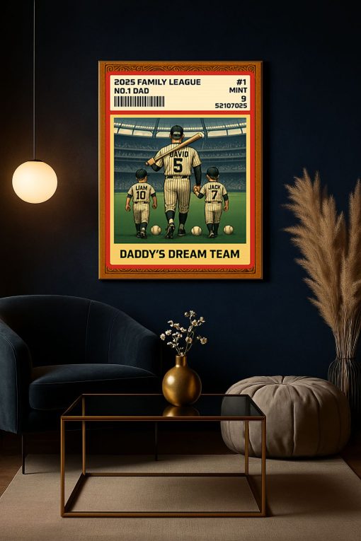 Daddy’s Dream Team Baseball Poster Canvas – Custom Family Canvas Gift for Father’s Day