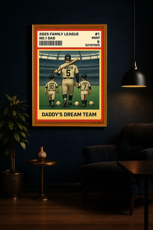 Daddy’s Dream Team Baseball Poster Canvas – Custom Family Canvas Gift for Father’s Day