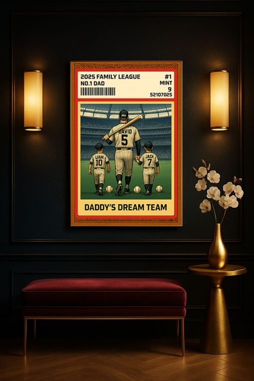 Daddy’s Dream Team Baseball Poster Canvas – Custom Family Canvas Gift for Father’s Day