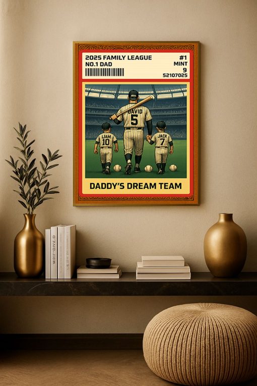 Daddy’s Dream Team Baseball Poster Canvas – Custom Family Canvas Gift for Father’s Day