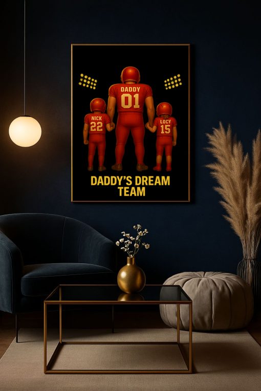 Daddy’s Dream Team Poster – Personalized Football Family Canvas Gift for Dad
