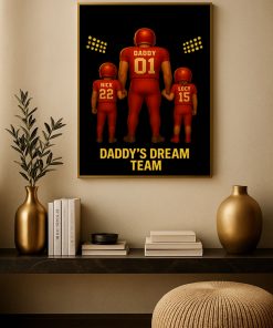 Daddy’s Dream Team Poster – Personalized Football Family Canvas Gift for Dad