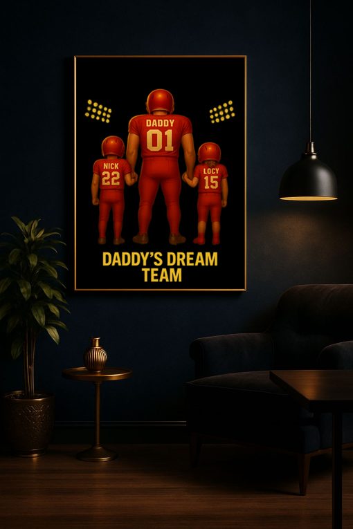 Daddy’s Dream Team Poster – Personalized Football Family Canvas Gift for Dad