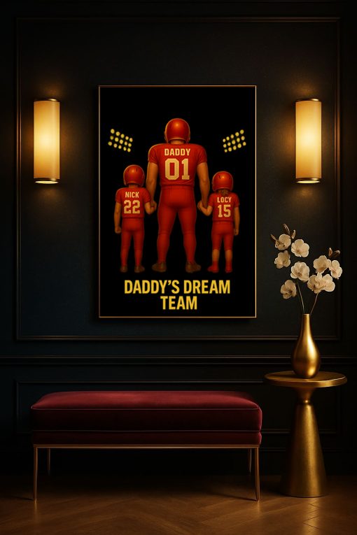 Daddy’s Dream Team Poster – Personalized Football Family Canvas Gift for Dad