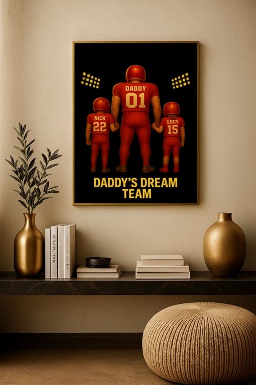 Daddy’s Dream Team Poster – Personalized Football Family Canvas Gift for Dad