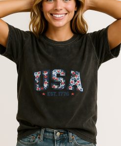 Floral Usa T Shirt Vintage Patriotic 1776 Graphic Tee For Women 1 - CreativeDefind.com