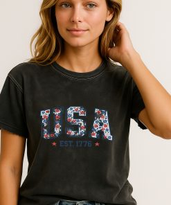 Floral Usa T Shirt Vintage Patriotic 1776 Graphic Tee For Women 2 - CreativeDefind.com