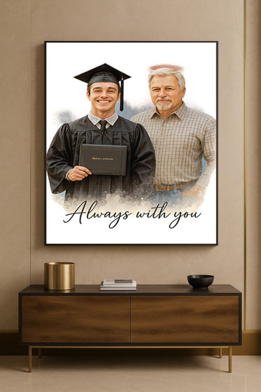 Graduation Memorial Portrait Canvas – Personalized “Always With You” Watercolor Poster