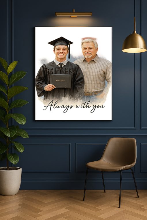Graduation Memorial Portrait Canvas – Personalized “Always With You” Watercolor Poster