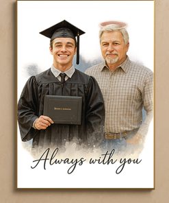 Graduation Memorial Portrait Canvas – Personalized “Always With You” Watercolor Poster