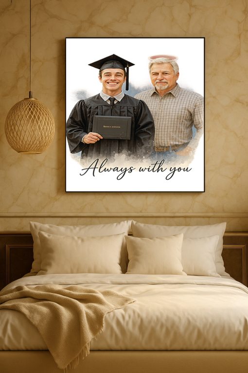 Graduation Memorial Portrait Canvas – Personalized “Always With You” Watercolor Poster
