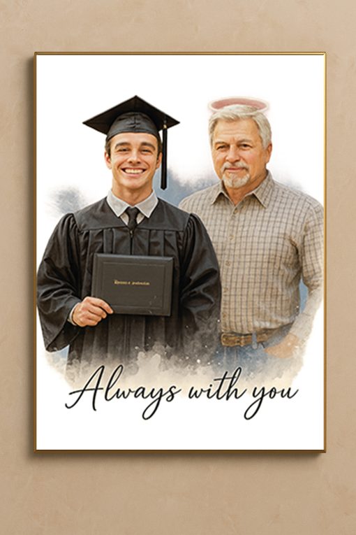 Graduation Memorial Portrait Canvas – Personalized “Always With You” Watercolor Poster