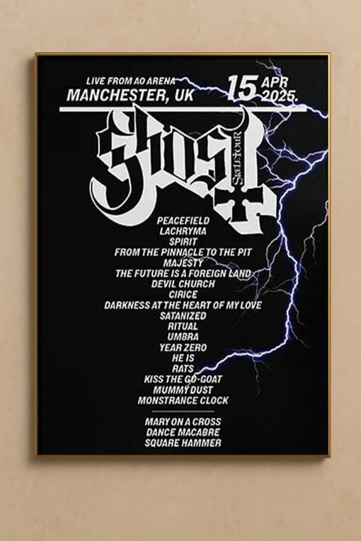 Ghost 2025 UK Tour Setlist Poster – Skeletour Concert Wall Art, Metal Band Memorabilia Gift