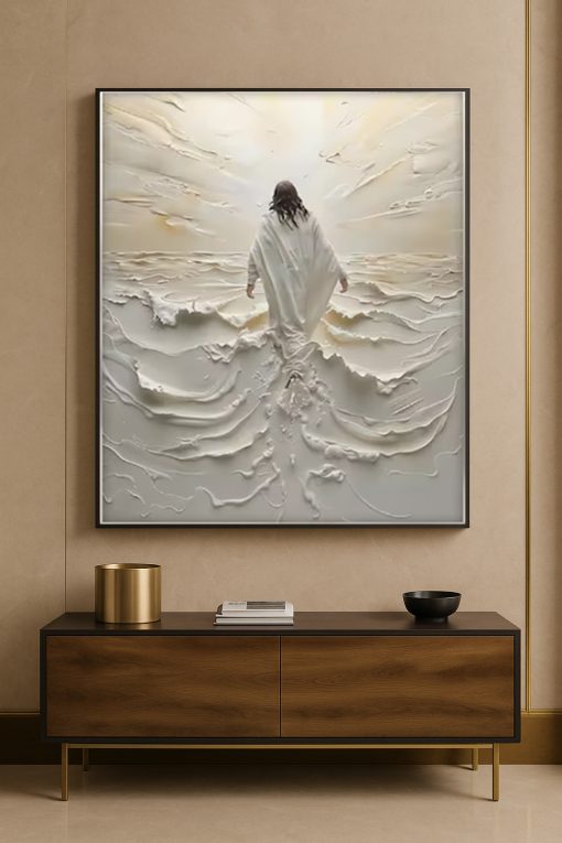 Jesus Walking on Water Canvas – 3D Embossed Spiritual Christian Wall Art