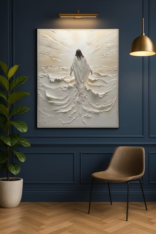 Jesus Walking on Water Canvas – 3D Embossed Spiritual Christian Wall Art
