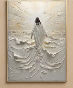 Jesus Walking on Water Canvas – 3D Embossed Spiritual Christian Wall Art
