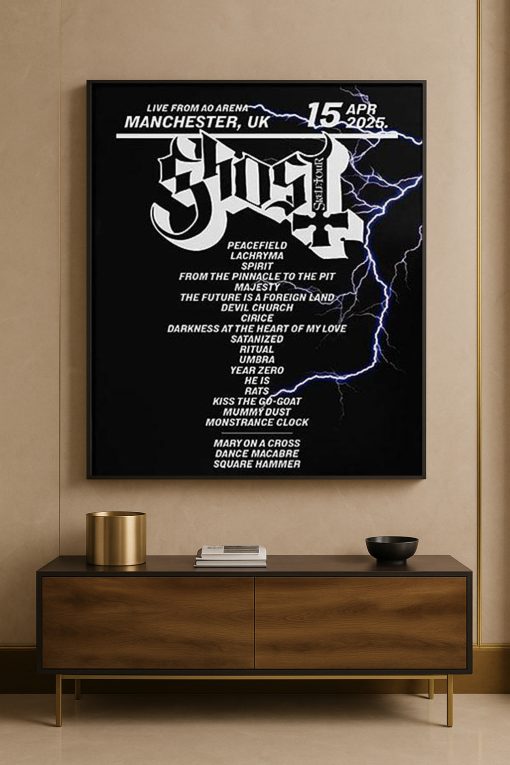 Ghost 2025 UK Tour Setlist Poster – Skeletour Concert Wall Art, Metal Band Memorabilia Gift