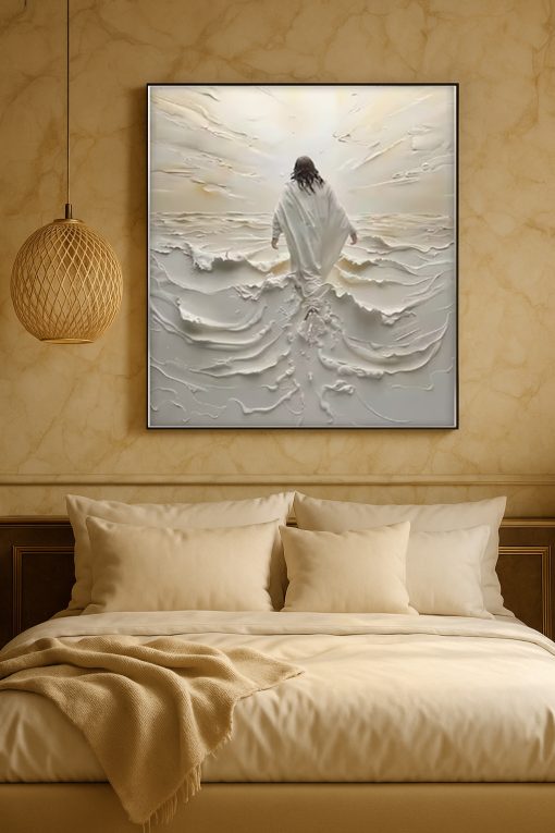 Jesus Walking on Water Canvas – 3D Embossed Spiritual Christian Wall Art