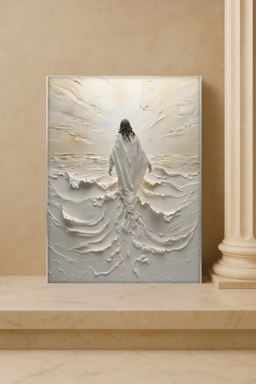Jesus Walking on Water Canvas – 3D Embossed Spiritual Christian Wall Art