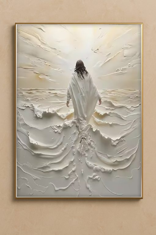 Jesus Walking on Water Canvas – 3D Embossed Spiritual Christian Wall Art