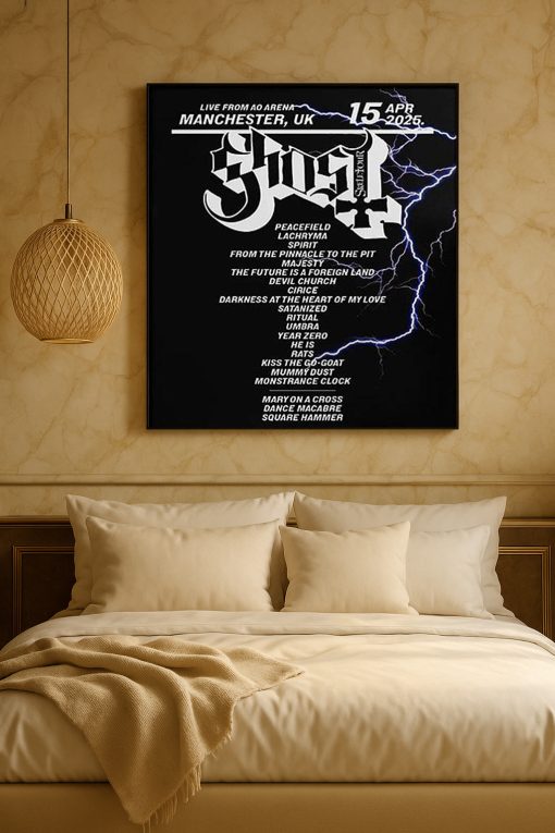 Ghost 2025 UK Tour Setlist Poster – Skeletour Concert Wall Art, Metal Band Memorabilia Gift