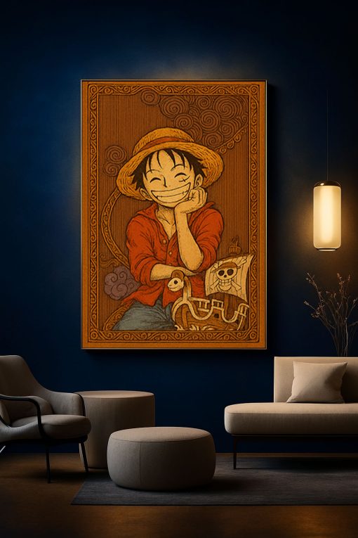 Luffy One Piece Vintage Canvas Poster – Japanese Woodblock Style Anime Wall Art