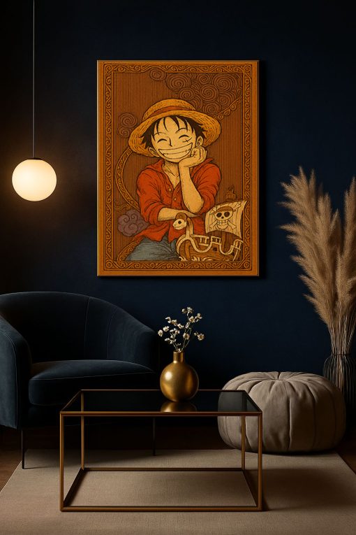 Luffy One Piece Vintage Canvas Poster – Japanese Woodblock Style Anime Wall Art
