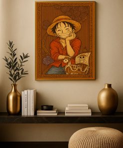 Luffy One Piece Vintage Canvas Poster – Japanese Woodblock Style Anime Wall Art