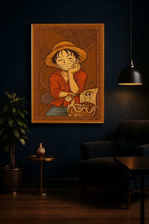 Luffy One Piece Vintage Canvas Poster – Japanese Woodblock Style Anime Wall Art