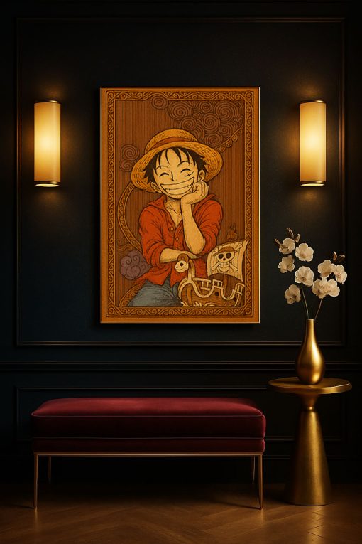 Luffy One Piece Vintage Canvas Poster – Japanese Woodblock Style Anime Wall Art