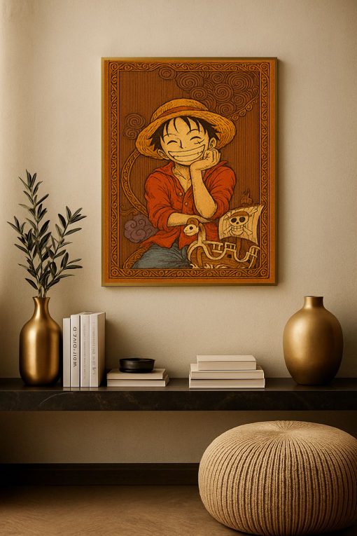 Luffy One Piece Vintage Canvas Poster – Japanese Woodblock Style Anime Wall Art