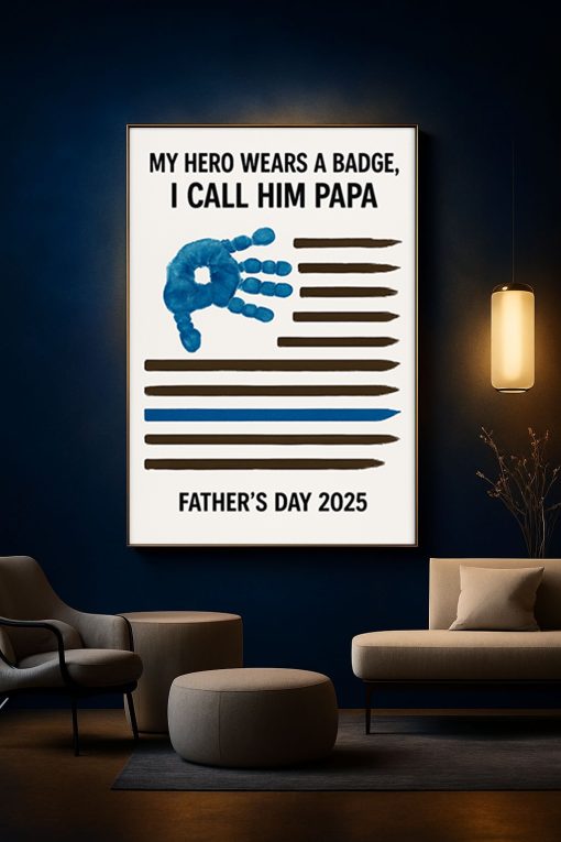 My Hero Wears a Badge Canvas – Father’s Day 2025 Police Dad Handprint Poster