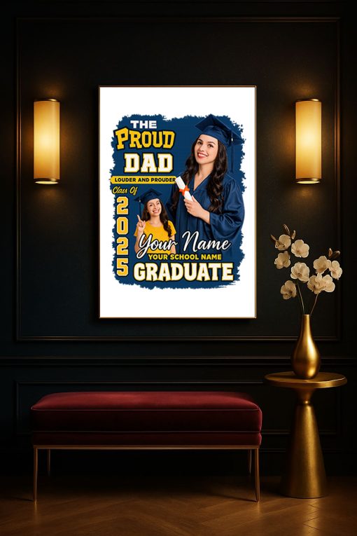 Proud Dad Graduation Canvas – Custom Class of 2025 Photo Poster Gift for Father