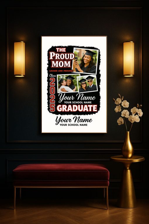 Proud Mom Graduation Canvas – Custom Class of 2025 Photo Poster Gift