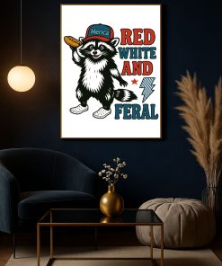 Red White And Feral Raccoon Poster Funny Patriotic Merica Canvas Wall Art 2 - CreativeDefind.com
