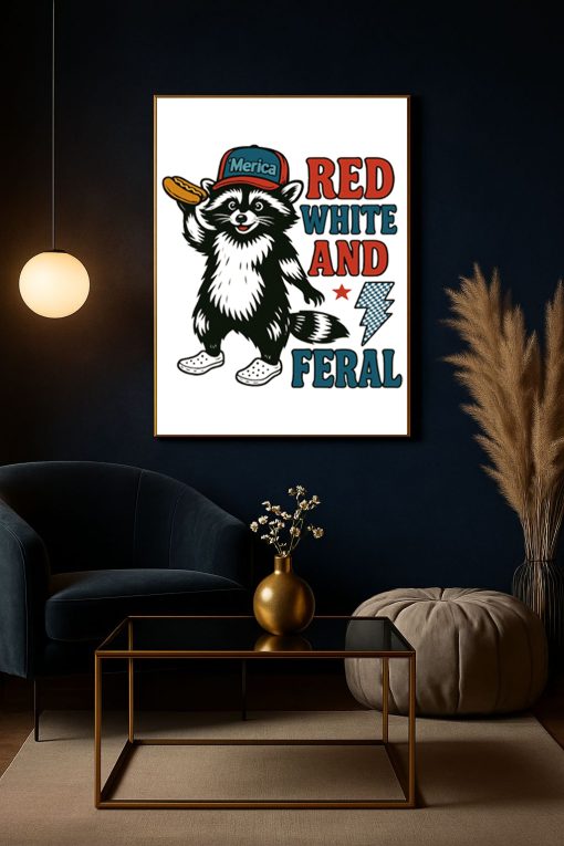 Red White and Feral Raccoon Poster – Funny Patriotic ‘Merica Canvas Wall Art
