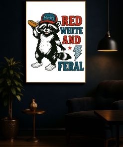 Red White And Feral Raccoon Poster Funny Patriotic Merica Canvas Wall Art 3 - CreativeDefind.com
