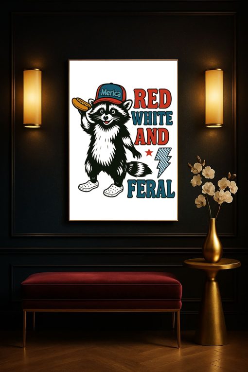 Red White and Feral Raccoon Poster – Funny Patriotic ‘Merica Canvas Wall Art