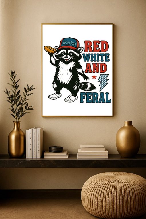 Red White and Feral Raccoon Poster – Funny Patriotic ‘Merica Canvas Wall Art