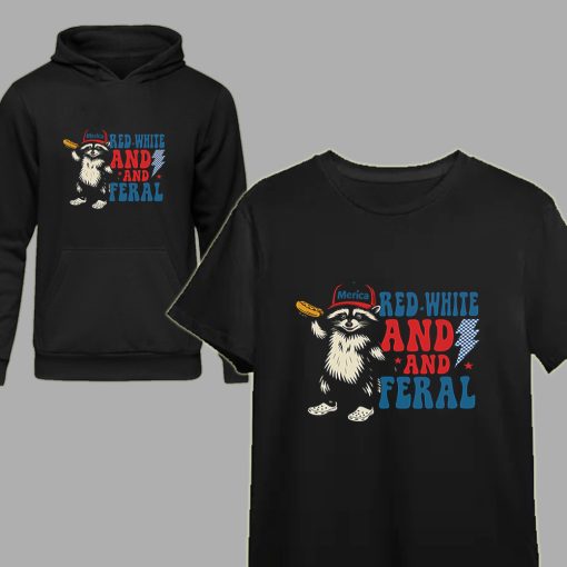 Red White and Feral Raccoon T-Shirt – Funny 4th of July ‘Merica Graphic Tee