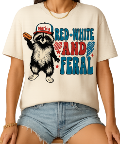Red White And Feral Raccoon T Shirt Funny 4th Of July Merica Graphic Tee 3 - CreativeDefind.com