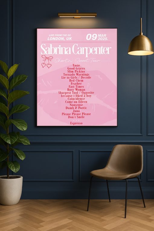 Sabrina Carpenter 2025 UK & Ireland Tour Setlist Poster Print – Concert Memorabilia Wall Art