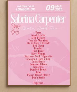 Sabrina Carpenter 2025 UK & Ireland Tour Setlist Poster Print – Concert Memorabilia Wall Art