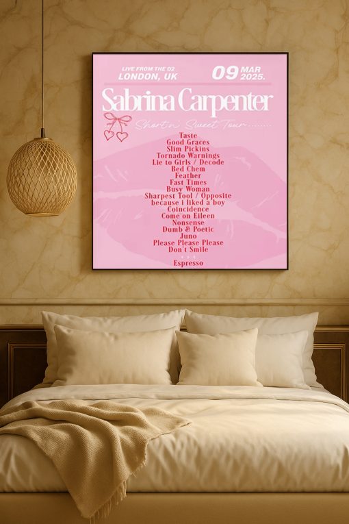 Sabrina Carpenter 2025 UK & Ireland Tour Setlist Poster Print – Concert Memorabilia Wall Art