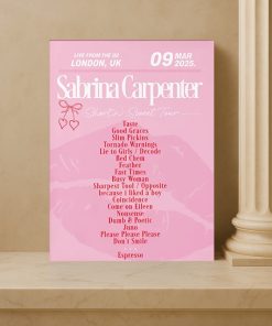 Sabrina Carpenter 2025 Uk Ireland Tour Setlist Poster Print Concert Memorabilia Wall Art 4 - CreativeDefind.com