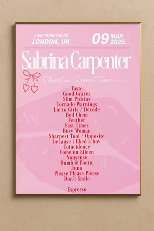 Gracie Abrams 2025 UK Tour Setlist Poster Print – Concert Memorabilia Wall Art