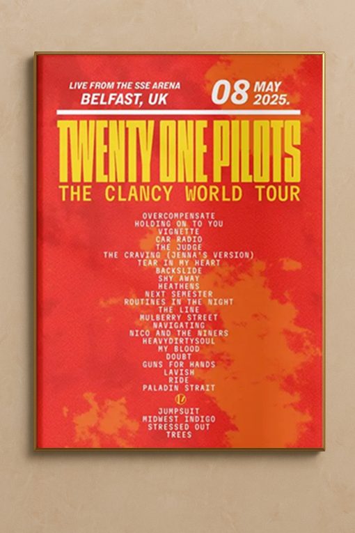 Twenty One Pilots Clancy World Tour 2025 UK Setlist Poster Print – Concert Memorabilia Wall Art
